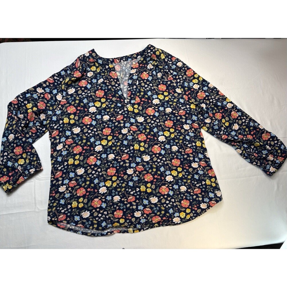 Maternity Multicolor Floral V-Neck Pullover Long Sleeve Blouse Top Size L